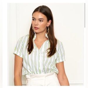 The Shirt by Rochelle Behrens Ruffle collar shirt in fluorescent stripe SMALL